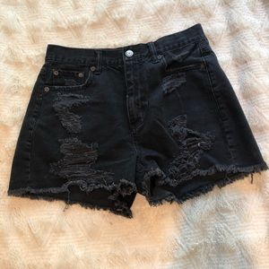 Black denim distressed shorts